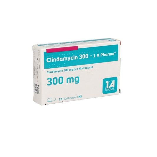 Das Produktfoto zeigt Clindamycin 300-1a Pharma Hartkapseln (12 stk) PZN 03417829