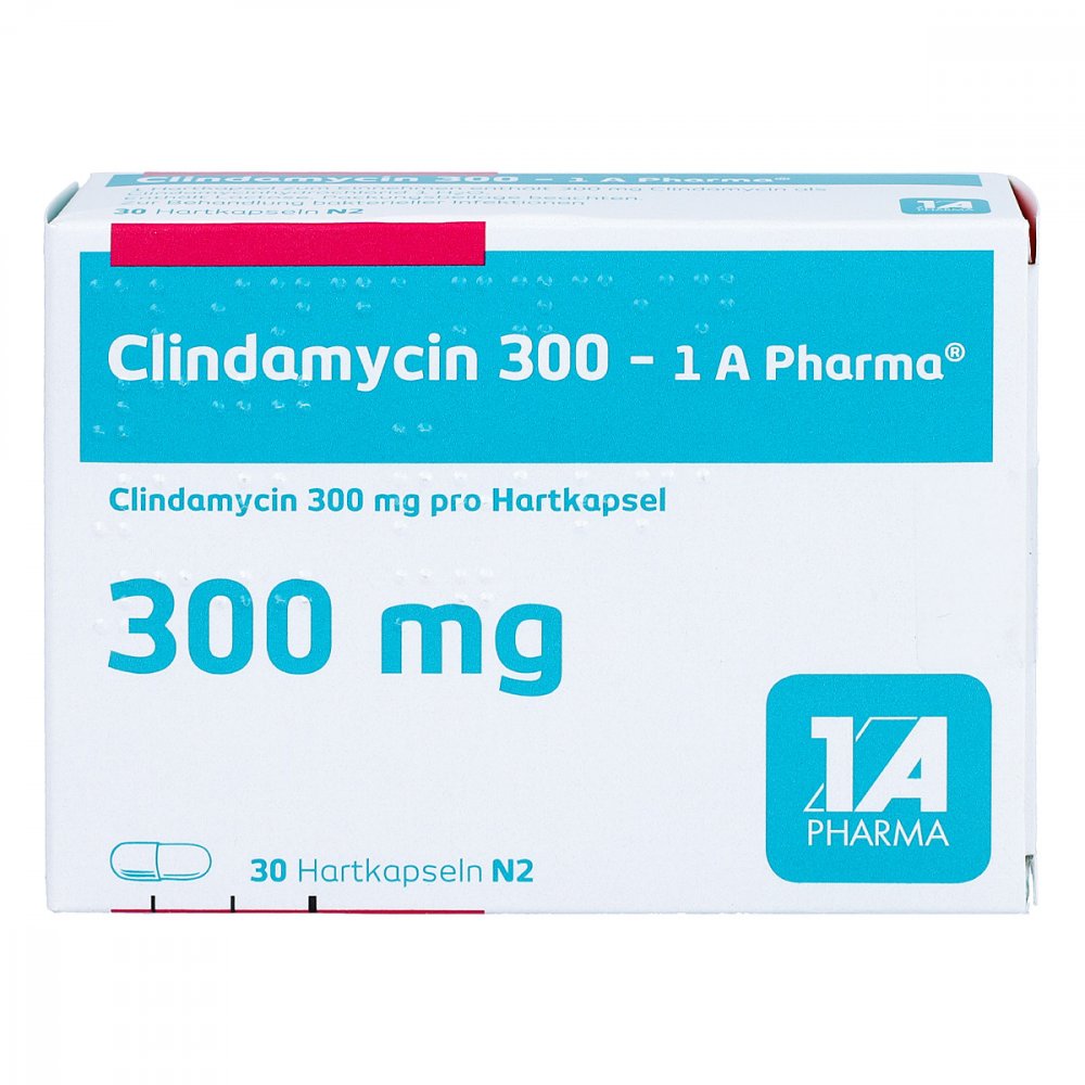 Das Produktfoto zeigt Clindamycin 300-1a Pharma Hartkapseln (30 stk) PZN 03417858
