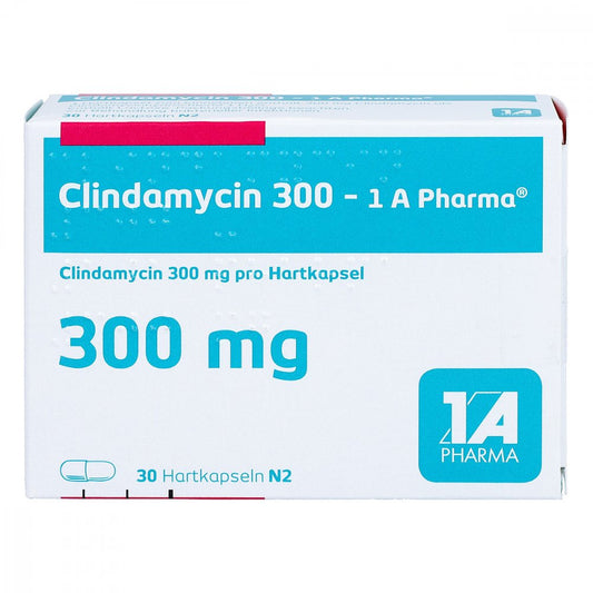 Das Produktfoto zeigt Clindamycin 300-1a Pharma Hartkapseln (30 stk) PZN 03417858