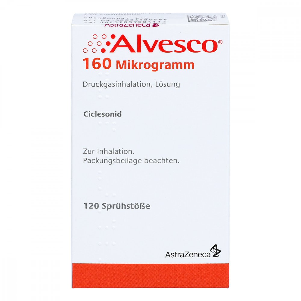 Das Produktfoto zeigt Alvesco 160 Μg 120 Hub Druckgasinhalation (1 stk) PZN 03418958