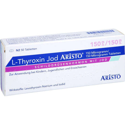 Das Produktfoto zeigt L-Thyroxin Jod Aristo 150 Μg/150 Μg Tabletten (50 stk) PZN 03419567