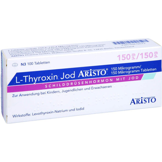 Das Produktfoto zeigt L-Thyroxin Jod Aristo 150 Μg/150 Μg Tabletten (100 stk) PZN 03419573