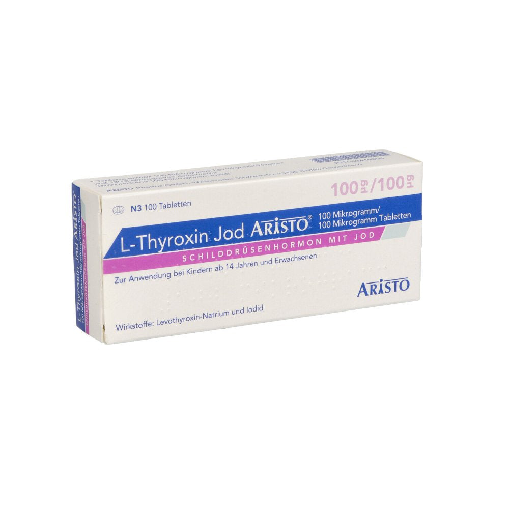 Das Produktfoto zeigt L-Thyroxin Jod Aristo 100 Μg/100 Μg Tabletten (100 stk) PZN 03419604