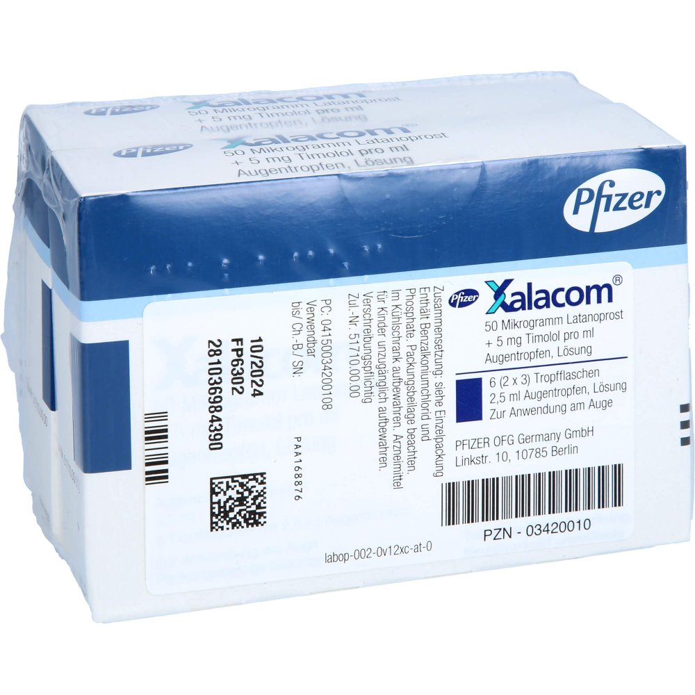 Das Produktfoto zeigt Xalacom Augentropfen (6X2.5 ml) PZN 03420010