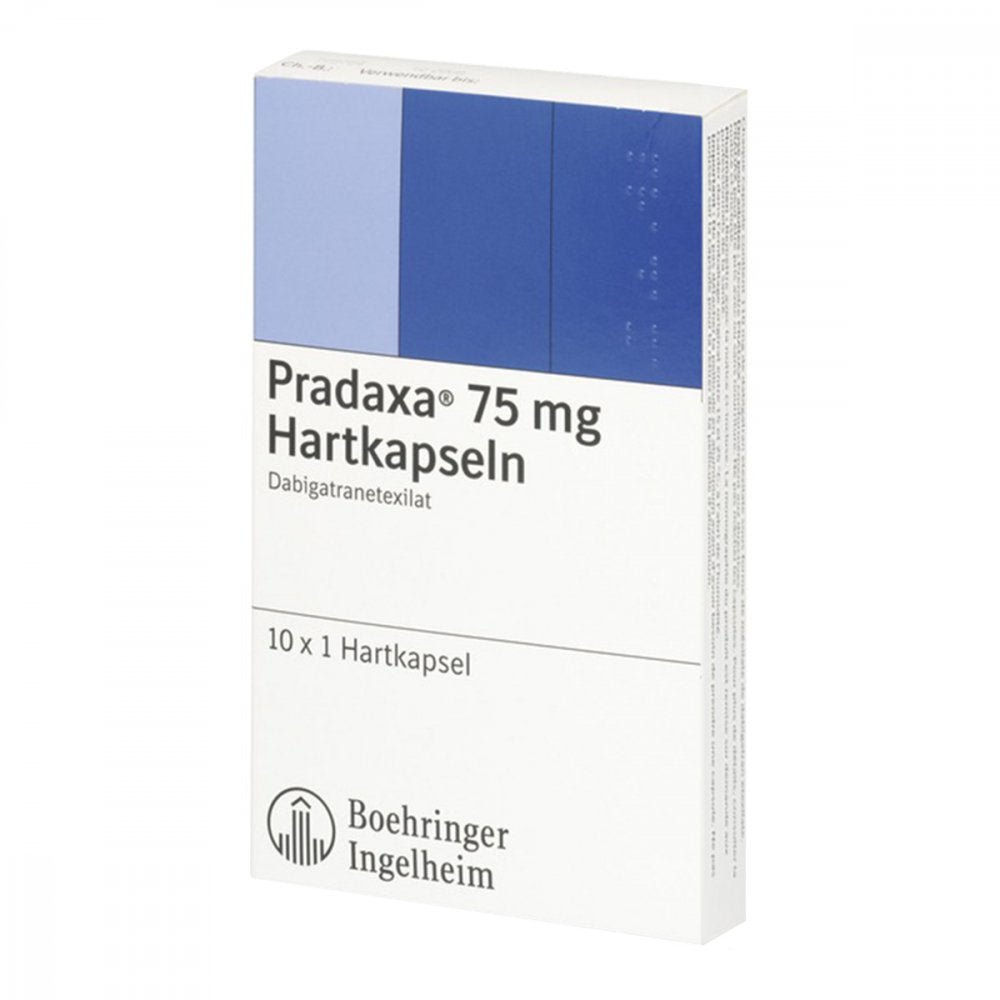 Das Produktfoto zeigt Pradaxa 75 Mg Hartkapseln (10 stk) PZN 03420607