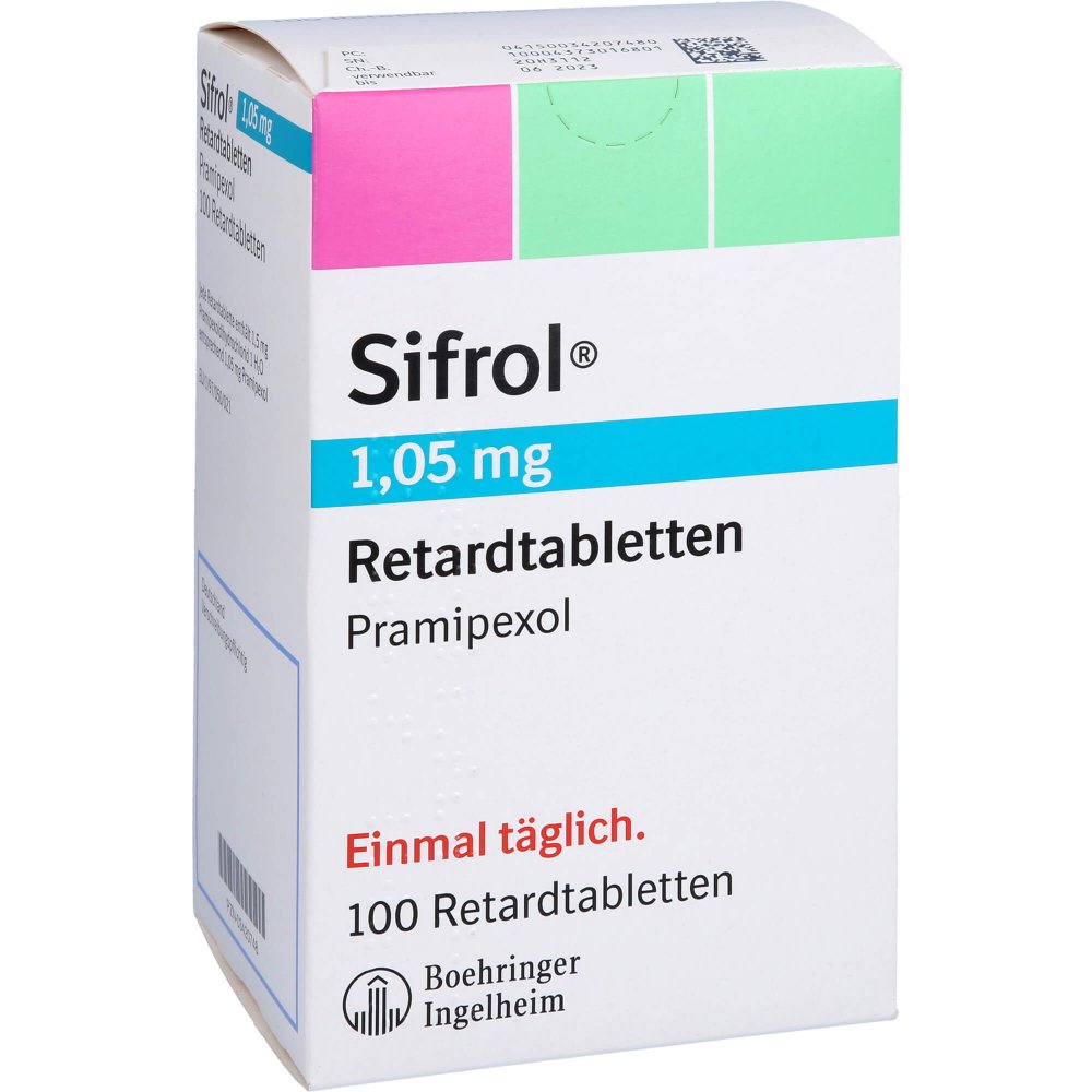 Das Produktfoto zeigt Sifrol 1,05 Mg Retardtabletten (100 stk) PZN 03420748