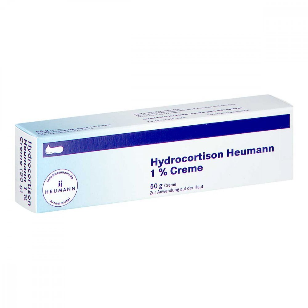 Das Produktfoto zeigt Hydrocortison Heumann 1% Creme (50 g) PZN 03424249