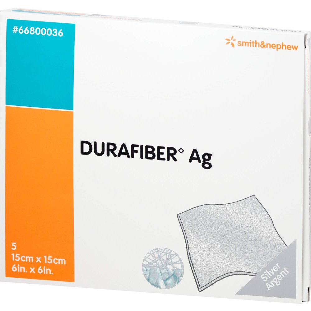 Das Produktfoto zeigt Durafiber Ag 15x15 Cm Verband (5 stk) PZN 03426202