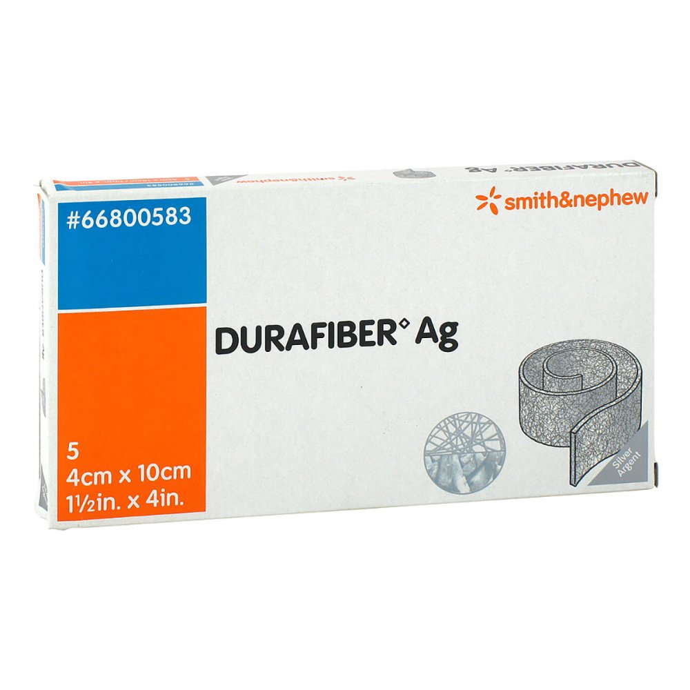 Das Produktfoto zeigt Durafiber Ag 4x10 Cm Verband (5 stk) PZN 03426320