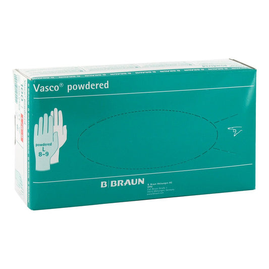 Das Produktfoto zeigt Vasco Untersuchungshandschuhe Gepudert Groß (100 stk) PZN 03429169