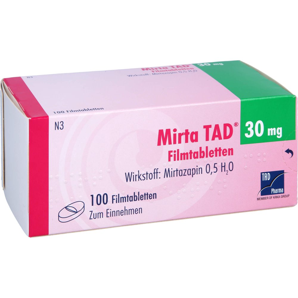 Das Produktfoto zeigt Mirta Tad 30 Mg Filmtabletten (100 stk) PZN 03447345