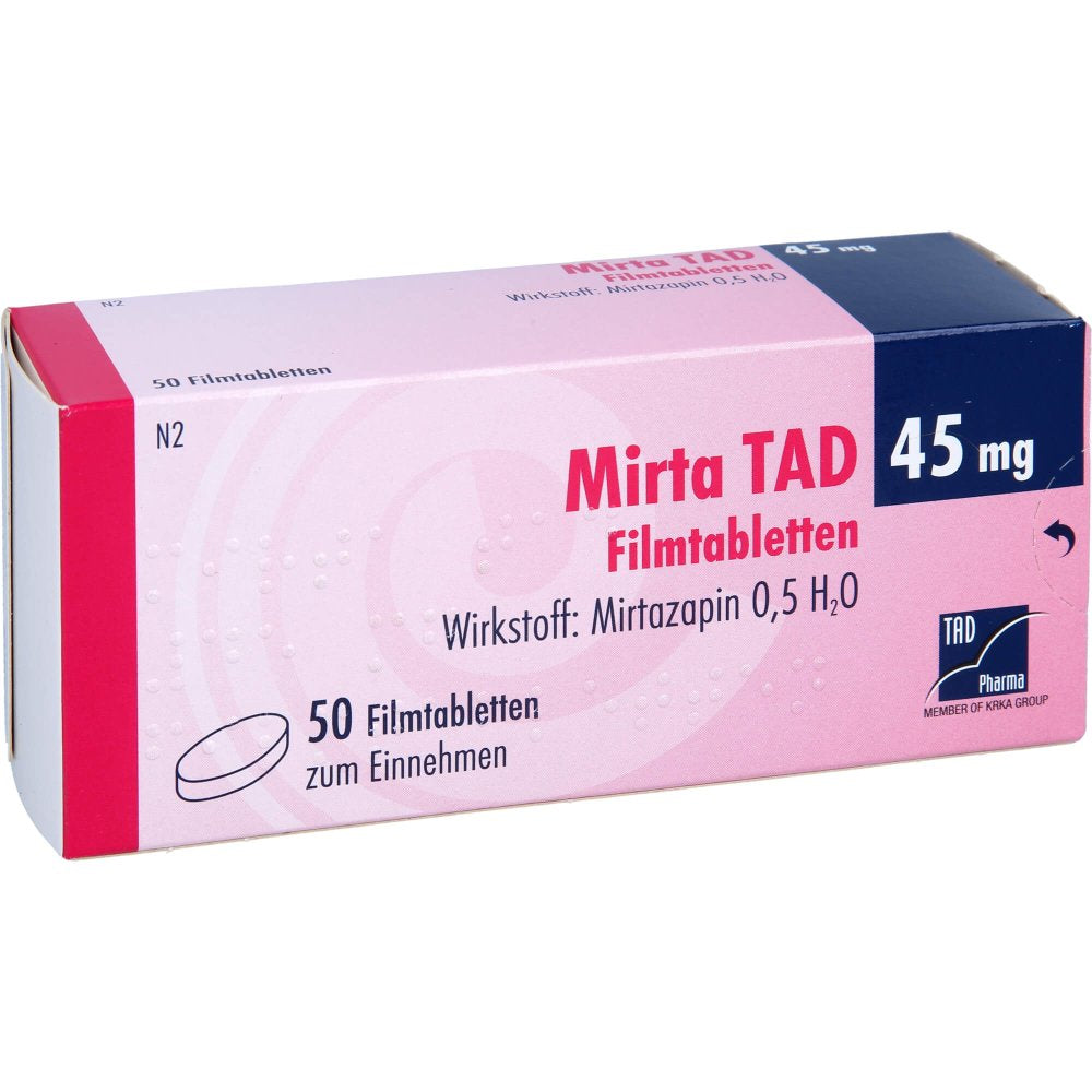 Das Produktfoto zeigt Mirta Tad 45 Mg Filmtabletten (50 stk) PZN 03447368