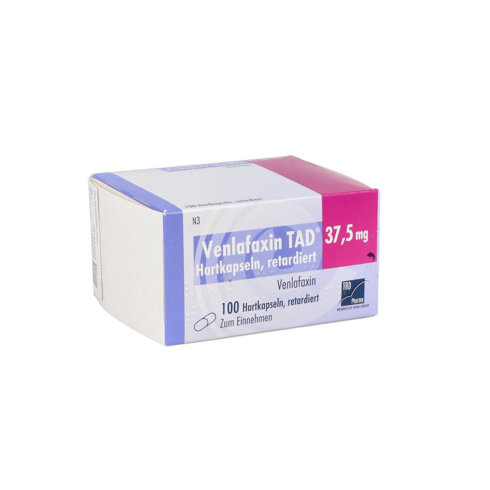 Das Produktfoto zeigt Venlafaxin Tad 37,5 Mg Hartkapseln Retardiert (100 stk) PZN 03451105