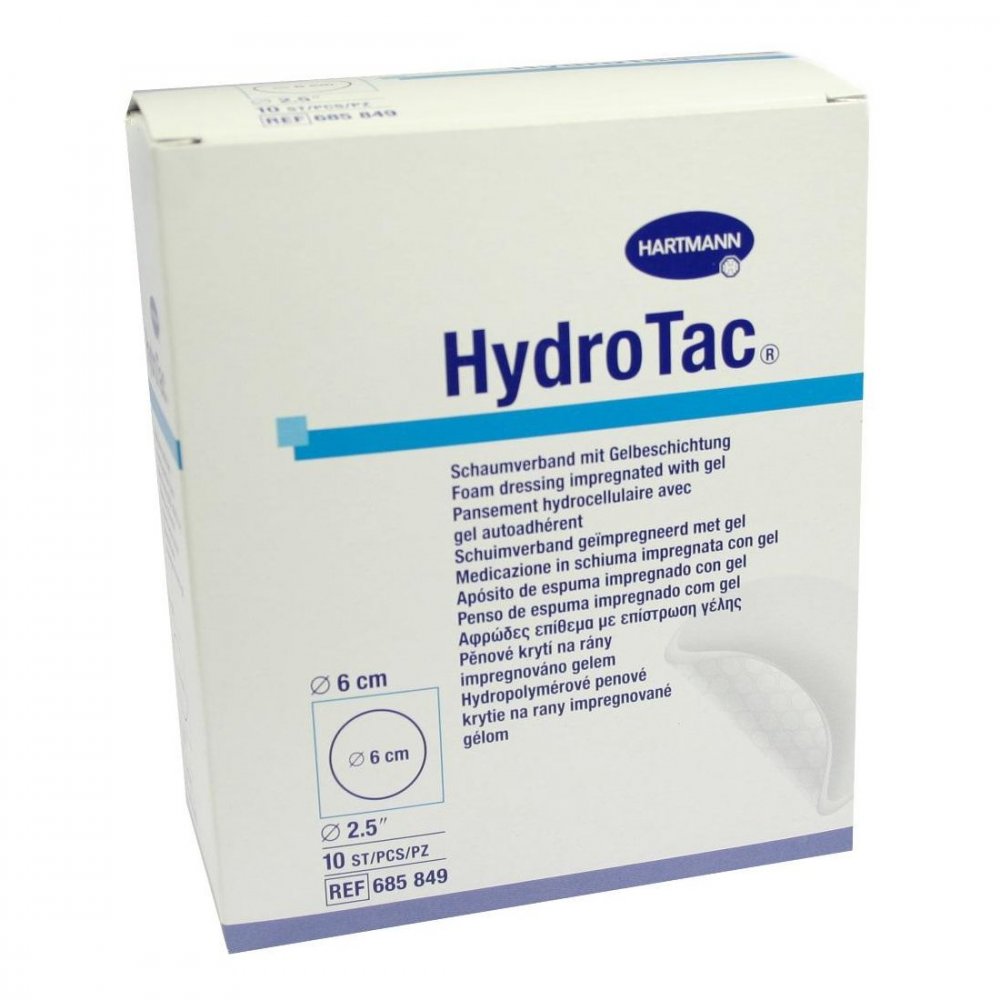 Das Produktfoto zeigt Hydrotac Schaumverband 6 Cm Rund Steril (10 stk) PZN 03451128