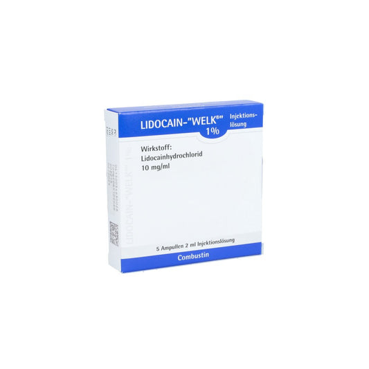 Das Produktfoto zeigt Lidocain Welk 1% Injektionslösung Ampullen (5X2 ml) PZN 03463002