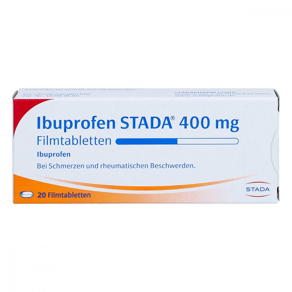 Das Produktfoto zeigt Ibuprofen Stada 400 Mg Filmtabletten (20 stk) PZN 03470835