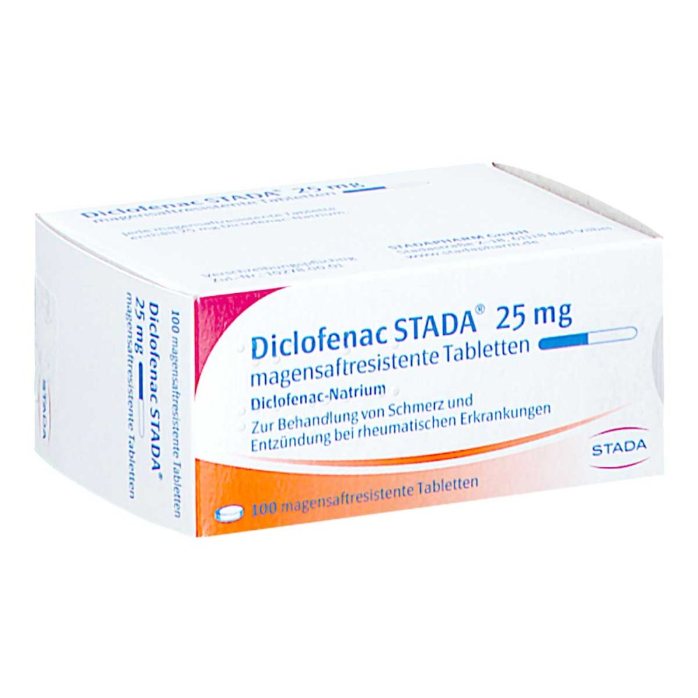 Das Produktfoto zeigt Diclofenac Stada 25 Mg Magensaftresist.Tabletten (100 stk) PZN 03470918