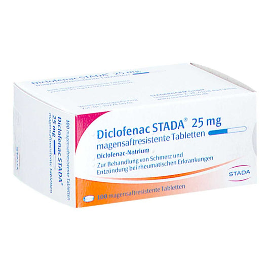 Das Produktfoto zeigt Diclofenac Stada 25 Mg Magensaftresist.Tabletten (100 stk) PZN 03470918
