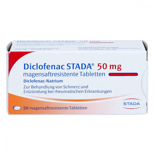 Das Produktfoto zeigt Diclofenac Stada 50 Mg Magensaftresist.Tabletten (50 stk) PZN 03470930