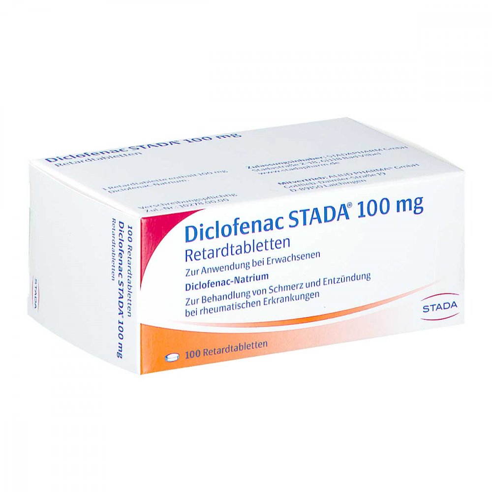 Das Produktfoto zeigt Diclofenac Stada 100 Mg Retardtabletten (100 stk) PZN 03472194