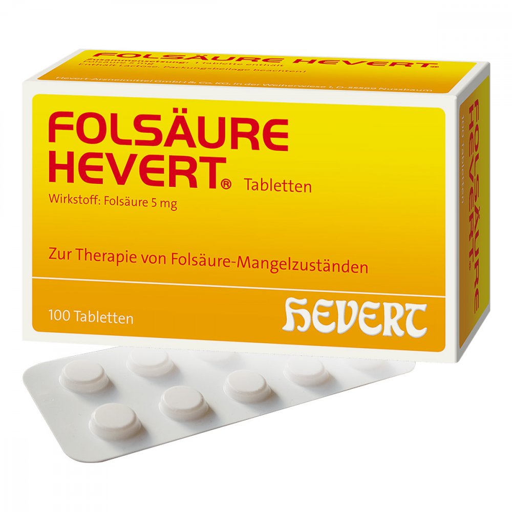 Das Produktfoto zeigt Folsäure Hevert Tabletten (100 stk) PZN 03477352