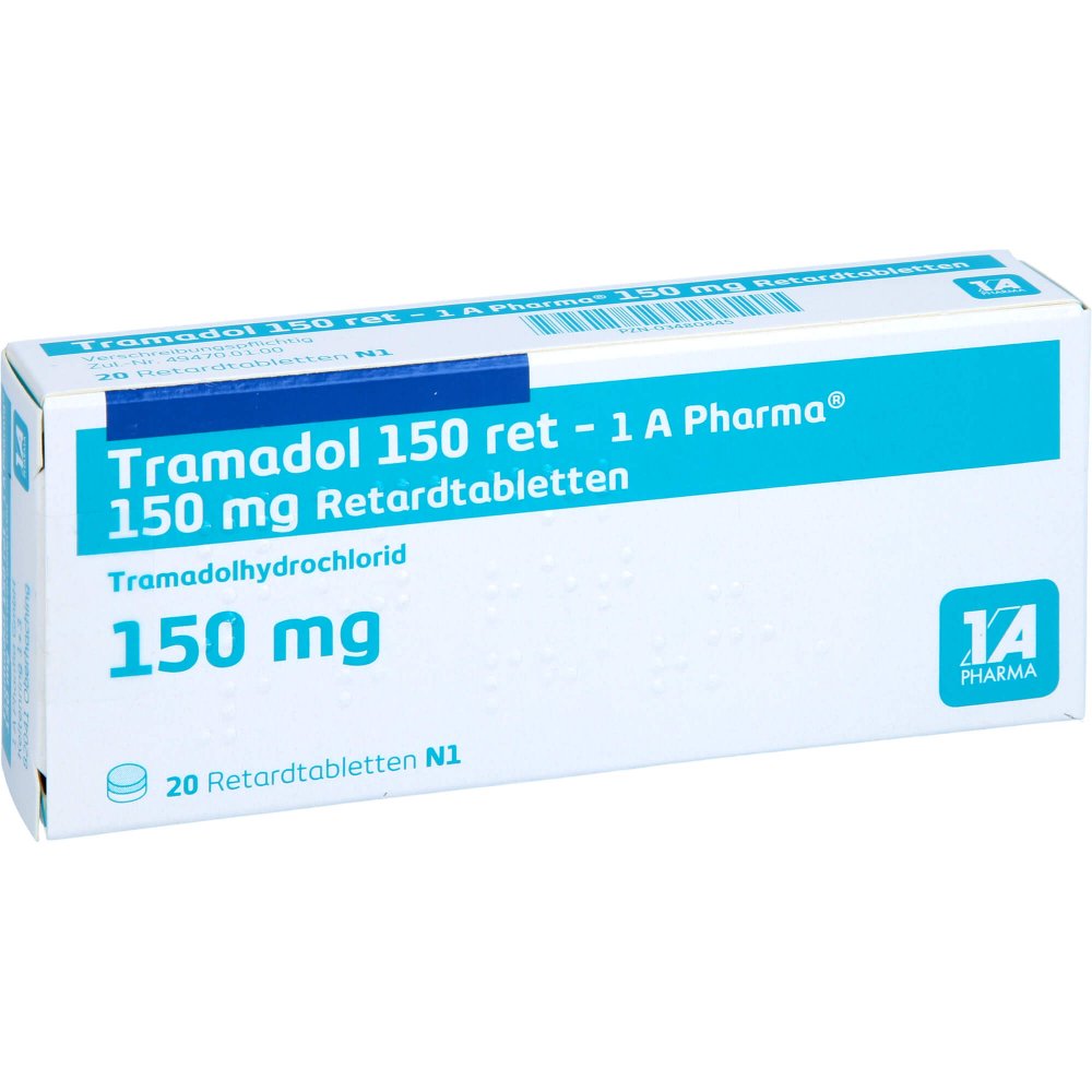 Das Produktfoto zeigt Tramadol 150 Ret-1a Pharma Retardtabletten (20 stk) PZN 03480845
