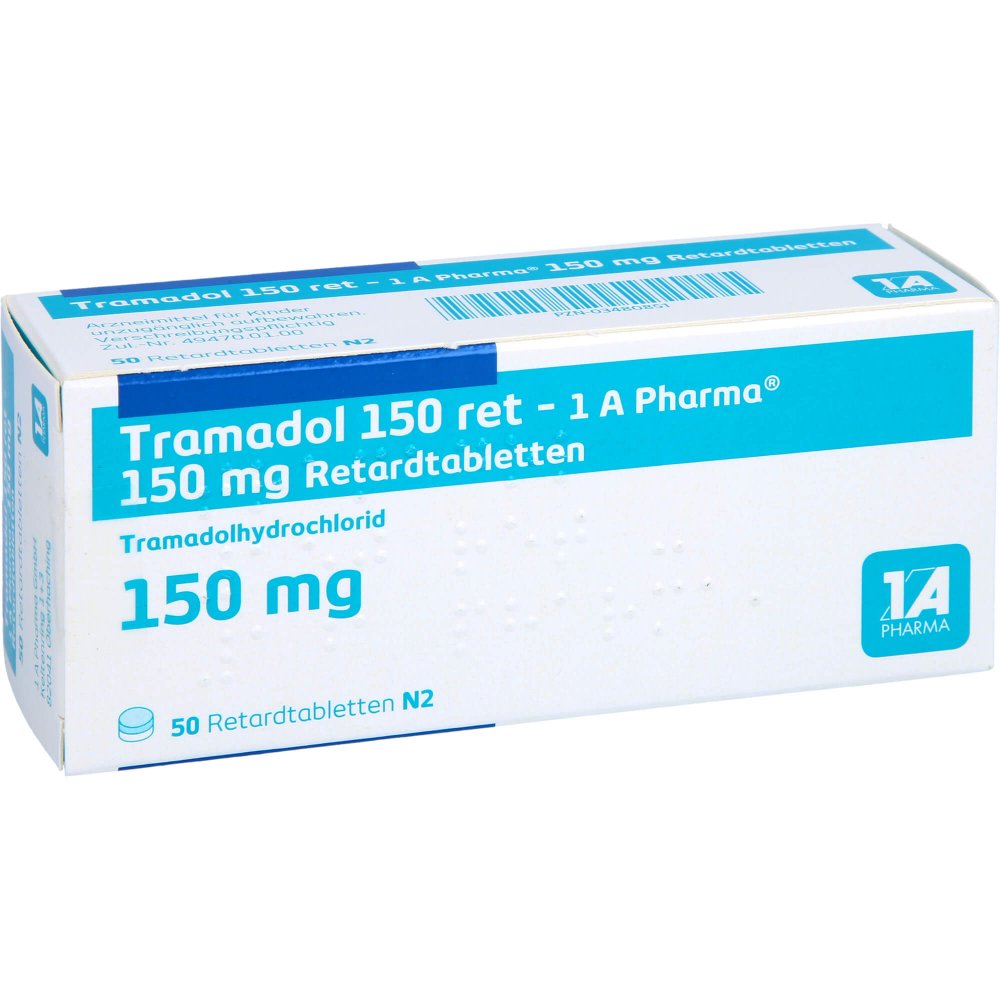 Das Produktfoto zeigt Tramadol 150 Ret-1a Pharma Retardtabletten (50 stk) PZN 03480851