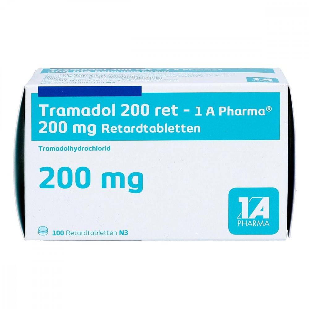 Das Produktfoto zeigt Tramadol 200 Ret-1a Pharma Retardtabletten (100 stk) PZN 03480905