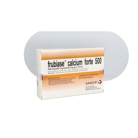 Das Produktfoto zeigt Frubiase Calcium Forte 500 Trinkampullen (20 stk) PZN 03484263
