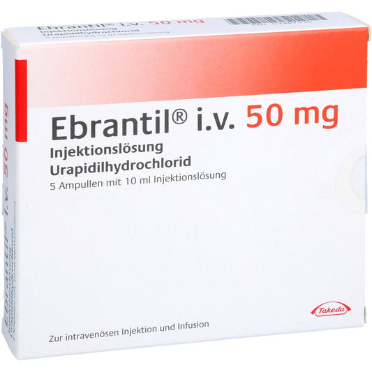 Das Produktfoto zeigt Ebrantil I.V. 50 Mg Injektionslösung (5X10 ml) PZN 03487936