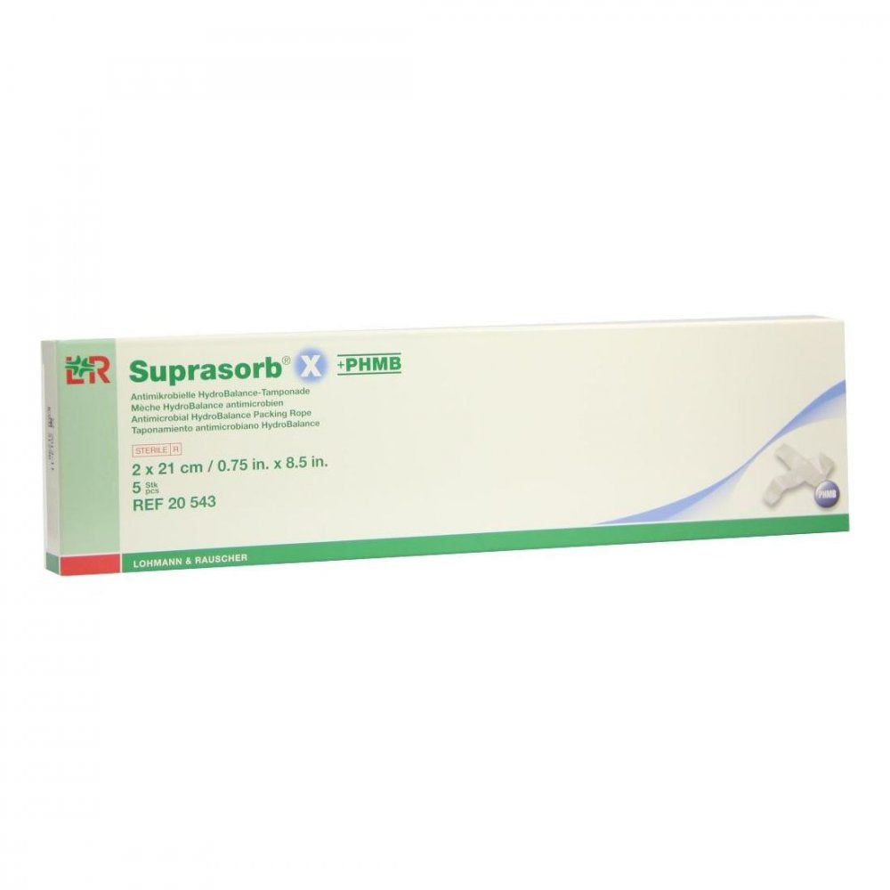 Das Produktfoto zeigt Suprasorb X+Phmb Hydrobalance Tamponade 2x21 Cm (5 stk) PZN 03501725