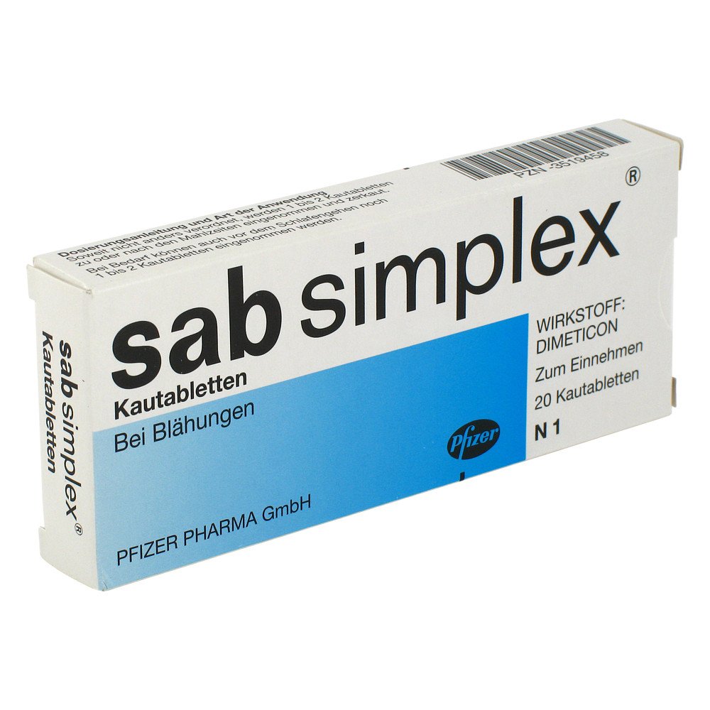 Das Produktfoto zeigt Sab Simplex Kautabletten (20 stk) PZN 03519458