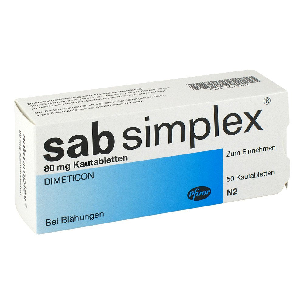 Das Produktfoto zeigt Sab Simplex Kautabletten (50 stk) PZN 03519464