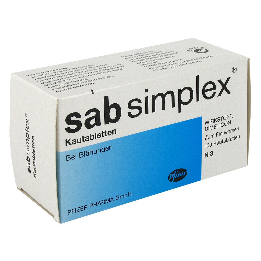 Das Produktfoto zeigt Sab Simplex Kautabletten (100 stk) PZN 03519470