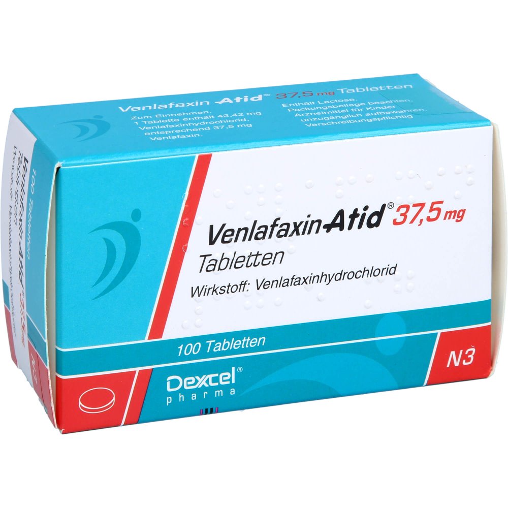 Das Produktfoto zeigt Venlafaxin Atid 37,5 Mg Tabletten (100 stk) PZN 03520912