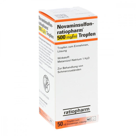 Das Produktfoto zeigt Novaminsulfon-Ratiopharm 500 Mg/Ml Tropfen Z.Einn. (50 ml) PZN 03530402