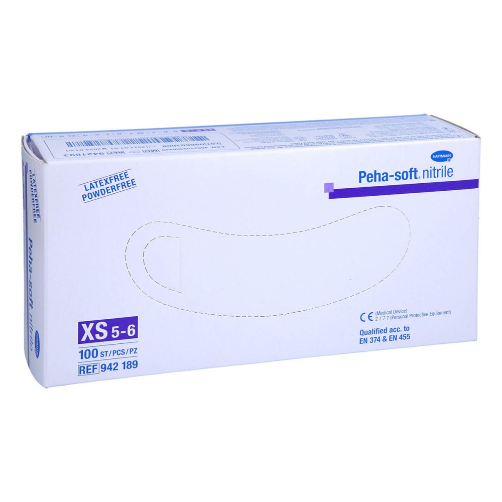 Das Produktfoto zeigt Peha-Soft Nitrile Unt.Handsch.Unste.Puderfrei Xs (100 stk) PZN 03538042