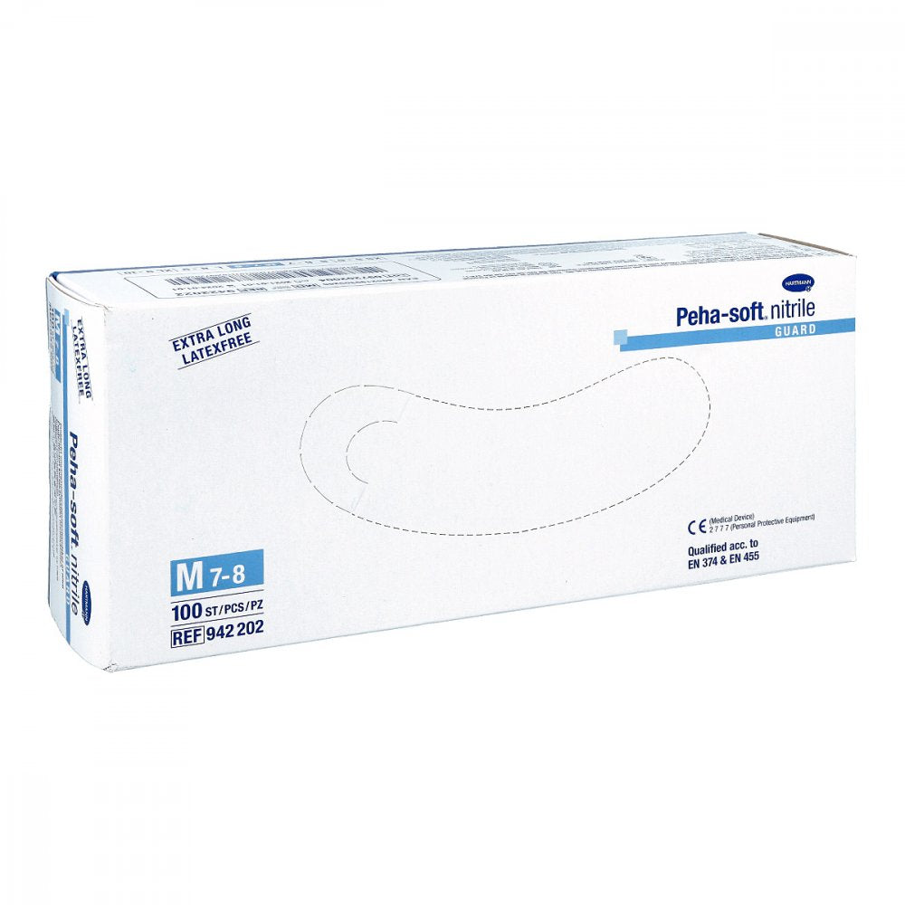Das Produktfoto zeigt Peha-Soft Nitrile Guard Unt.Hands.Unsteril Pf M (100 stk) PZN 03539188