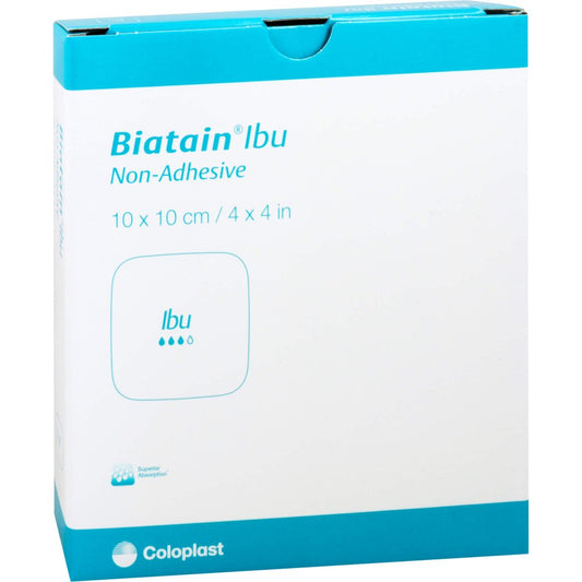 Das Produktfoto zeigt Biatain Ibu Schaumverband 10x10 Cm Nicht Haftend (5 stk) PZN 03540398