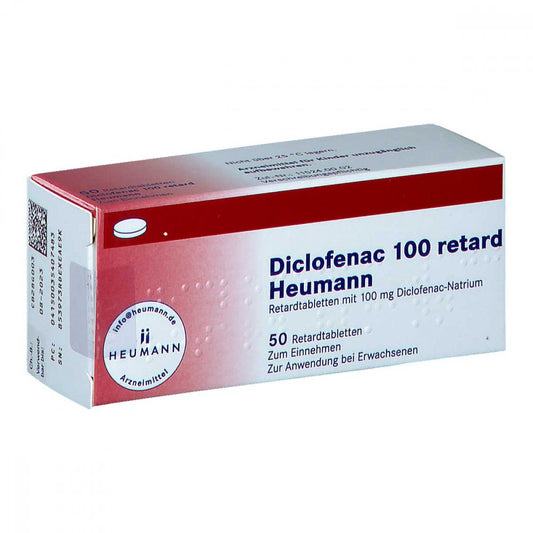 Das Produktfoto zeigt Diclofenac 100 Retard Heumann Tabletten (50 stk) PZN 03540748