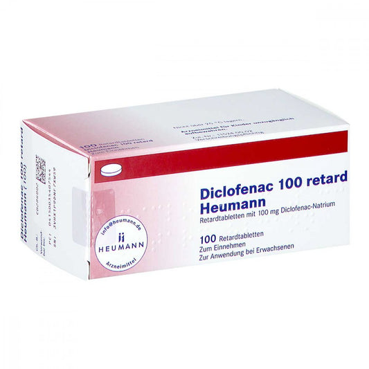Das Produktfoto zeigt Diclofenac 100 Retard Heumann Tabletten (100 stk) PZN 03540754