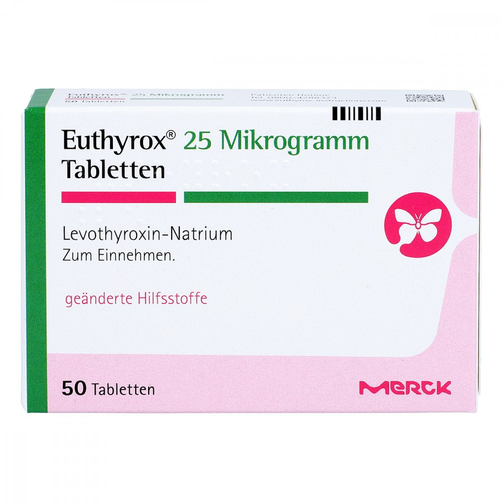 Das Produktfoto zeigt Euthyrox 25 Mikrogramm Tabletten (50 stk) PZN 03542291
