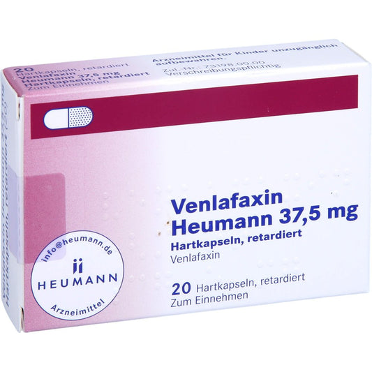 Das Produktfoto zeigt Venlafaxin Heumann 37,5 Mg Hartkapseln Retardiert (20 stk) PZN 03544083