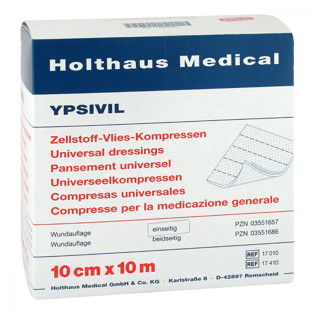 Das Produktfoto zeigt Zellstoff Vlies Kompr.Ypsivil 10 Cmx10 M Beidseit. (1 stk) PZN 03551686