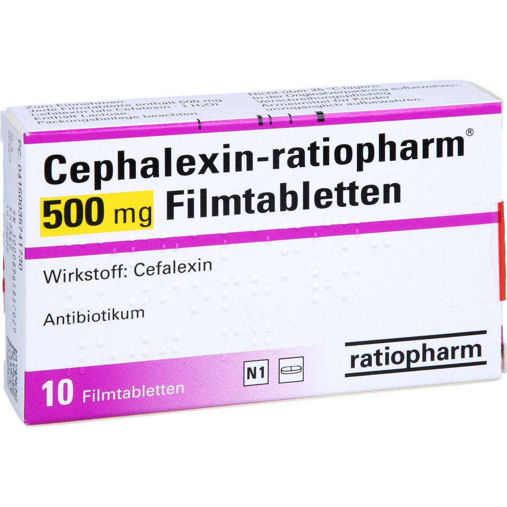 Das Produktfoto zeigt Cephalexin-Ratiopharm 500 Mg Filmtabletten (10 stk) PZN 03574173