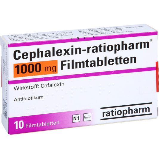 Das Produktfoto zeigt Cephalexin-Ratiopharm 1000 Mg Filmtabletten (10 stk) PZN 03574204