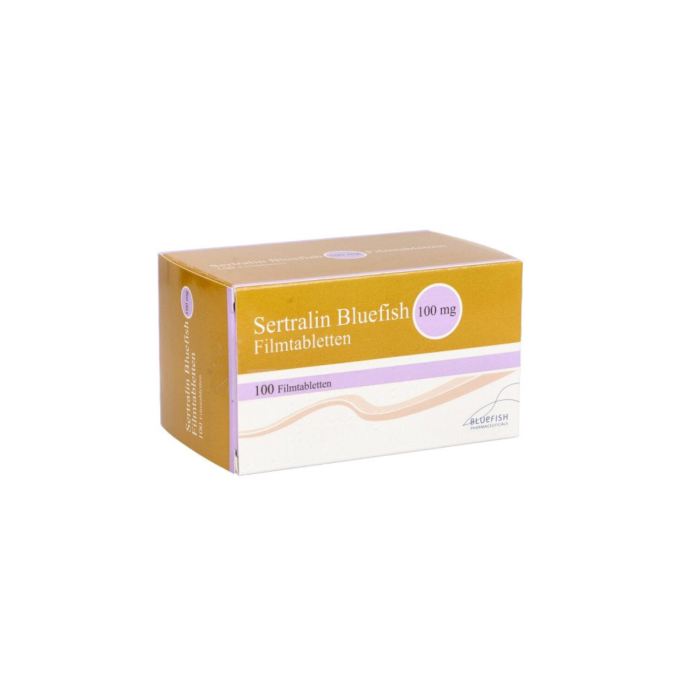 Das Produktfoto zeigt Sertralin Bluefish 100 Mg Filmtabletten (100 stk) PZN 03628667