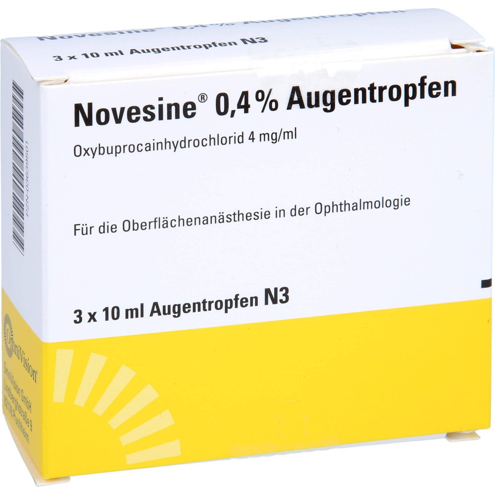 Das Produktfoto zeigt Novesine 0,4% Augentropfen (3X10 ml) PZN 03639501