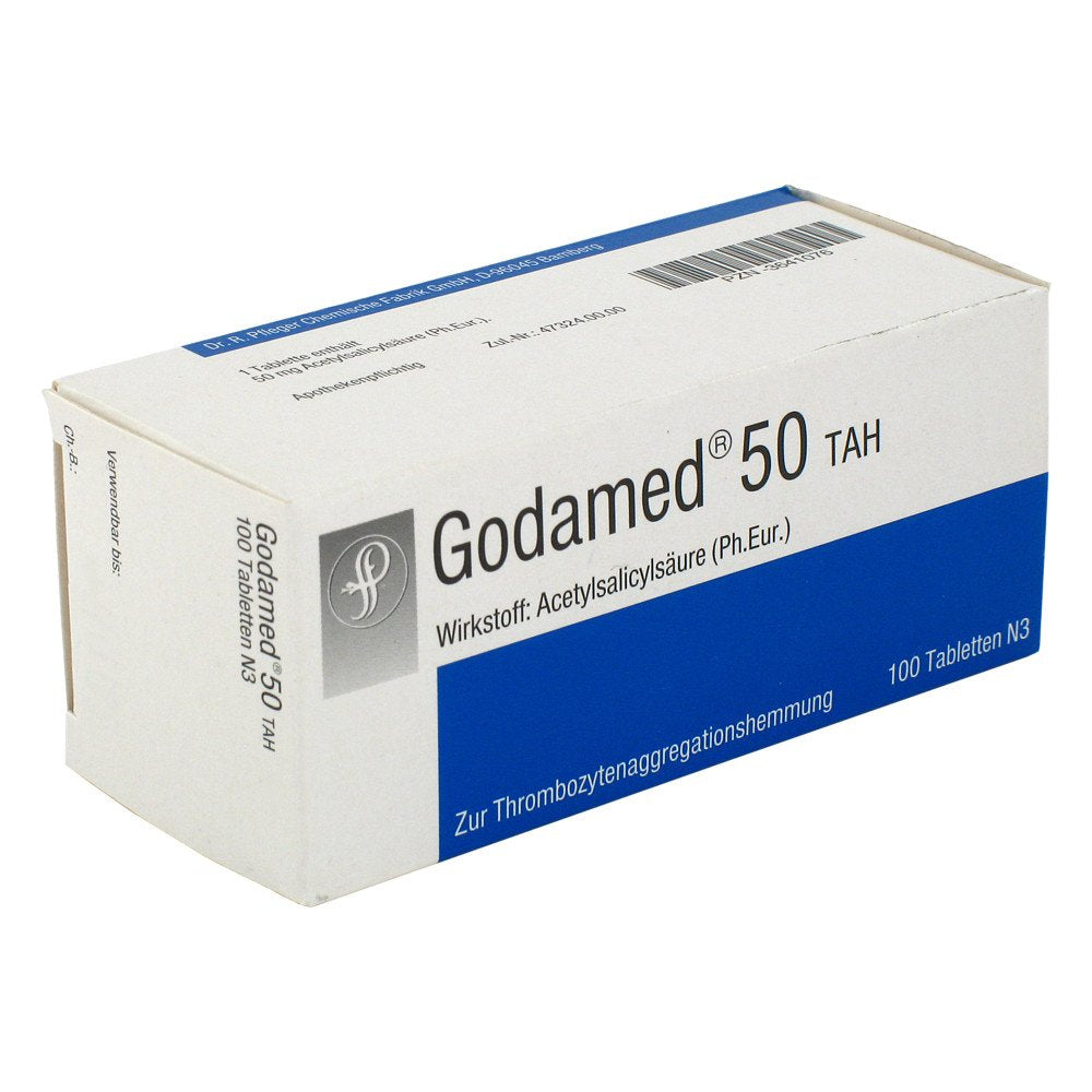 Das Produktfoto zeigt Godamed 50 Mg Tah Tabletten (100 stk) PZN 03641076