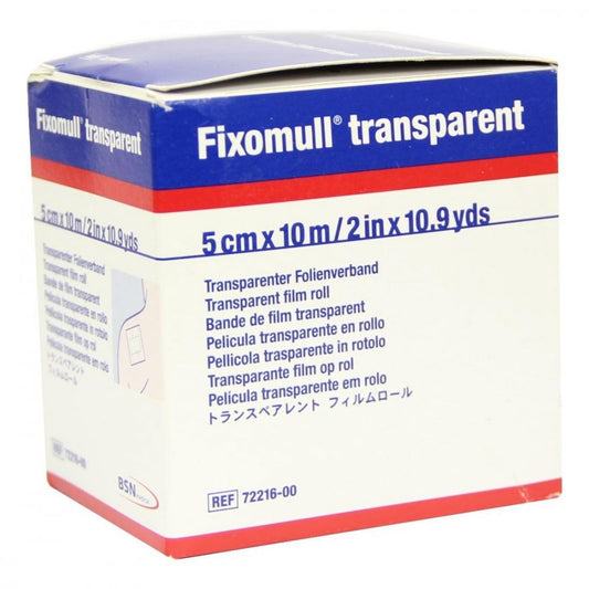 Das Produktfoto zeigt Fixomull Transparent 5 Cmx10 M (1 stk) PZN 03643158